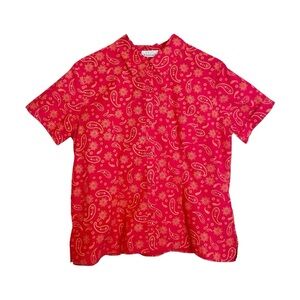 VTG 90s Y2K Red/Yellow Paisley & Floral Print Short Sleeve Button Front Shirt